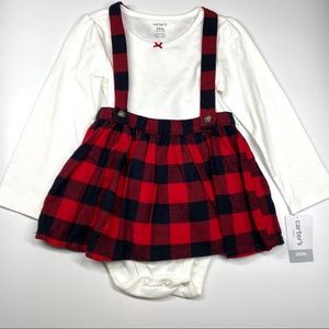 Toddler plaid dress with suspenders and bodysuit